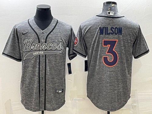 Men's Denver Broncos #3 Russell Wilson Gray With Patch Cool Base Stitched Baseball Jersey